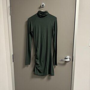 Peruvian Connection Turtleneck Bodycon Long Sleeve Side Ruche Dress w/belt XS